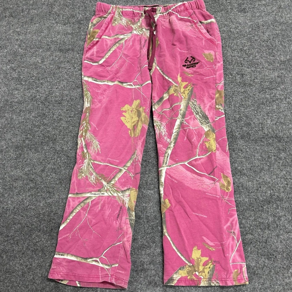 Realtree Sweatpants Womens Size S Pink Camo APC Fleece Lounge Casual Pockets